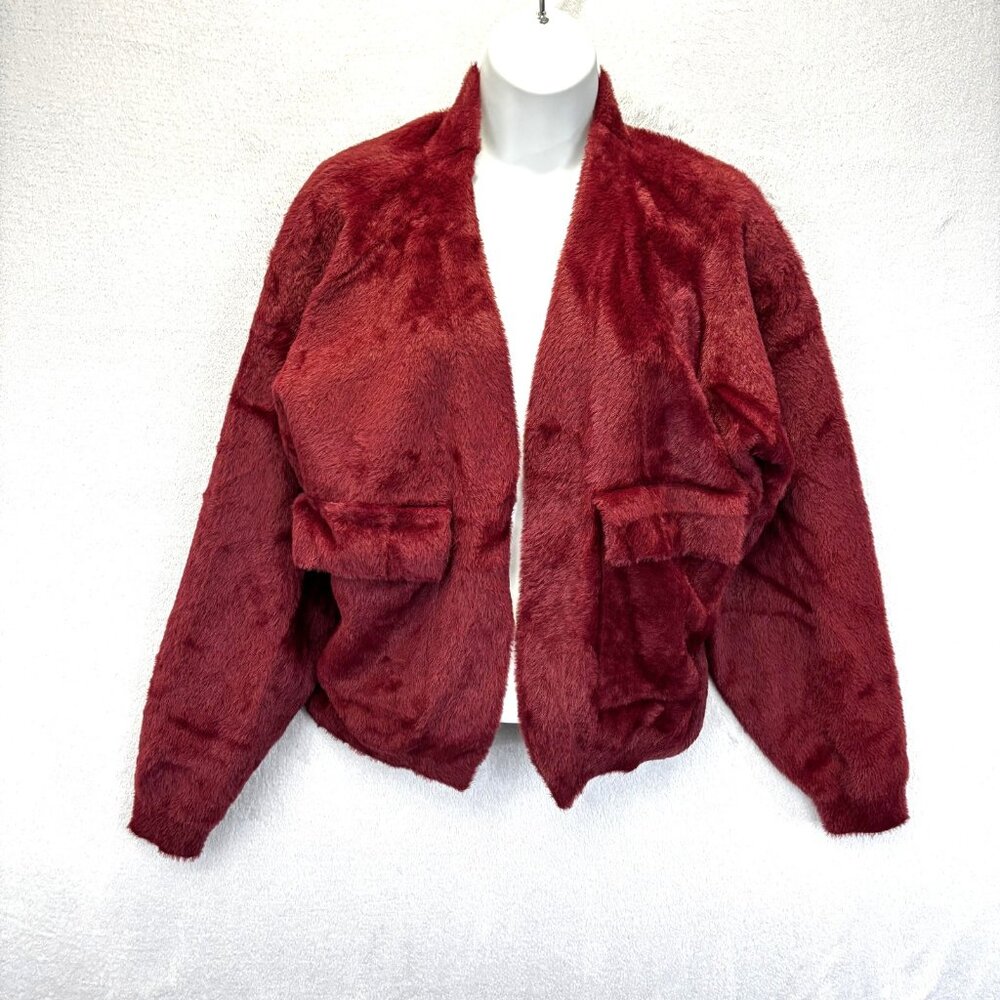 Kut From The Kloth Faux Fur Soft Fuzzy Jacket Womens Small Red Open Front Cozy